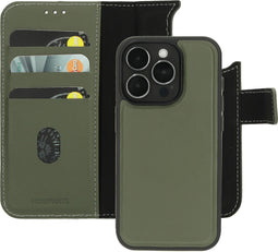 Mobiparts iPhone 15 Pro - Leather 2 in 1 Wallet Case - Uitneembare backcover MagSafe - Groen