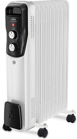Ufesa Oliekachel - Antares 2000 - Elektrische Oliekachel Binnenshuis - 2000W - 9 Verwarmingselementen - Vloerkachel op Wielen - Wit - 83505508