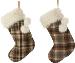 J-Line hanger Sok Geruit + Tassel - textiel - bruin/beige - 2 stuks