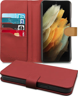 Høyde - Vegan lederen bookcase hoes - 100% Biologisch Afbreekbaar - Geschikt voor Samsung Galaxy S21 Ultra - Rood