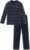 Schiesser Heren Pyjama - Lange broek - V-hals - Donkerblauw - Maat XL