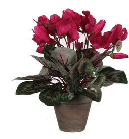 Mica Decorations Cyclaam Kunstplant in Bloempot Stan - H30 x Ø30 cm - Donkerroze