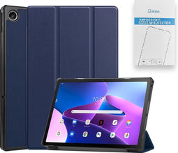 Lenovo Tab M10 Plus (3e gen) - Tri-Fold Book Case & Screenprotector - Auto Wake functie - Donker Blauw