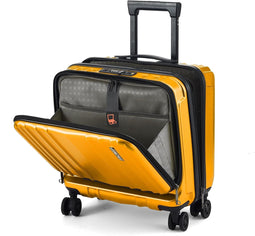 16" handbagage koffer met 2 laptopvakken, oranje ABS+PC koffer met TSA-combinatieslot en 4 spinnerwi
