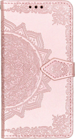 Hoesje Met Pasjeshouder Geschikt voor Motorola Moto G7 Play - Mandala Bookcase - Lichtroze