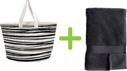 Bo Weevil Strandtas + Badlaken (100x180 cm) - Set - Strandtas - Badlaken - Katoen - Antraciet