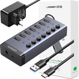 Ugreen - multifunctionele - HUB 7in1 USB Type C - 7x USB Type A 3.0 PD DC 12V grijs - (CM481)