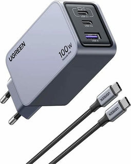 Ugreen Nexode Pro EU 3-Port GaN PD Fast Charger With USB-C Cable Universeel Zwart, Grijs AC Snel opladen Binnen