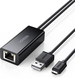 UGREEN USB Ethernet Adapter Micro USB naar RJ45 LAN Netwerkadapter voor Chromecast en TV Stick met USB 2.0 kabel voor Voeding.
