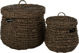 J-Line mand Maurice Waterhyacinth - jute - donkerbruin - 2 stuks