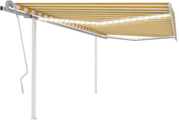 vidaXL - Luifel - handmatig - uittrekbaar - met - LED - 4x3,5 - m - geel - en - wit
