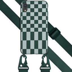 Selencia Hoesje Geschikt voor iPhone Xr Hoesje Met Koord - Selencia Siliconen design hoesje met afneembaar koord - Groen / Irregular Check Green