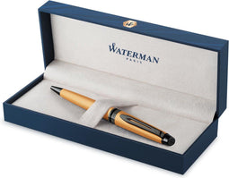 Waterman Expert Balpen | Metallic gouden lak met rutheniumdetails | Medium punt | Blauwe inkt | Met geschenkverpakking