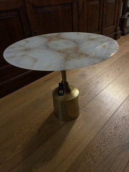 PTMD Lavina Ronde Bijzettafel - H40xØ48 cm - Aluminium/Glas - Goud/Wit