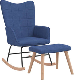 vidaXL - Schommelstoel - met - voetenbank - stof - blauw