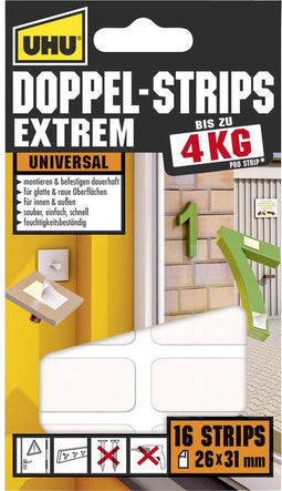 UHU 45450 45450 Dubbelzijdige zelfklevende strips UHU Wit (l x b) 31 mm x 26 mm 16 stuk(s)