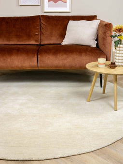 Vloerkleed MOMO Rugs Panorama Uni Rond White Vloerkleed - 250 rond - Rond - Laagpolig,Rond Tapijt - Klassiek - Beige