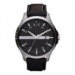 Armani Exchange AX2101 - Herenhorloge 46 mm - Zwart lederen band - Zilverkleurig