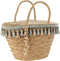 J-Line strandtas kwastjes - jute - blauw/beige/naturel