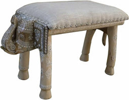 Kruk DKD Home Decor Olifant Wit Natuurlijk Mangohout 65 x 31,7 x 38 cm