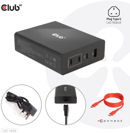 Club 3D CAC-1906 - Reisoplader 132W - 4 poorten USB Type-A en -C - Power Delivery (PD) 3.0 - Zwart