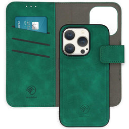 Uitneembare 2-in-1 Luxe Bookcase voor de iPhone 15 Pro - Donkergroen