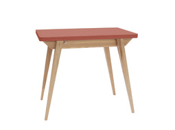 Uitschuifbare tafel Envelop, 90x65x75, essenhout, Donker Koraal