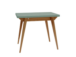 Uitschuifbare tafel Envelop, 90x65x75, essenhout in eiken kleur, Salie Groen