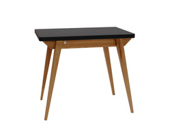 Uitschuifbare tafel Envelop, 90x65x75, essenhout in eiken kleur, zwart