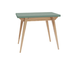 Uitschuifbare tafel Envelop, 90x65x75, essenhout, Salie Groen
