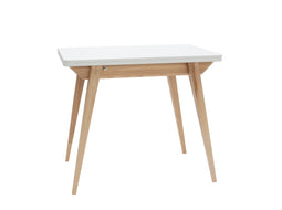 Uitschuifbare tafel Envelop, 90x65x75, essenhout, wit