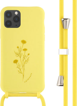 iMoshion Hoesje Geschikt voor iPhone 11 Pro Hoesje Met Koord - iMoshion Siliconen design hoesje met koord - Geel / Flower Yellow