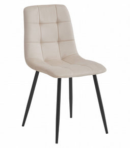 Eetkamerstoel KARA Beige – Velvet Bekleding, Ergonomisch Design, Zwarte Metalen Poten, Comfortabele Zitting, Max. 120 kg