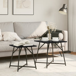 vidaXL - Bijzettafel - Set - van - 2 - - - Zwart - Eikenhout - en - Metaal