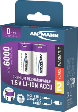 Ansmann 1314-0005 - Oplaadbare D-batterijen - 5400 mAh - Paars (2 stuks)