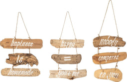 J-Line plakkaat Happiness+Happy+Nobody - drijfhout - naturel - 3 stuks