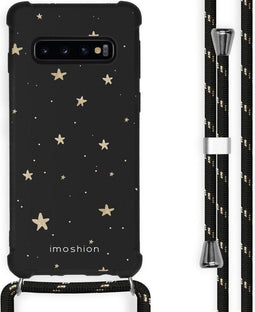 iMoshion Hoesje Geschikt voor Samsung Galaxy S10 Hoesje Met Koord - iMoshion Design Hoesje met Koord - Goud / Zwart / Stars Gold