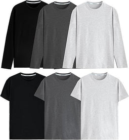 PANTONECLO Heren T-shirt - Set van 6 - Lange en korte mouwen - Zwart Grijs Donkergrijs (6 stuks)