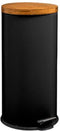 5Five prullenbak/pedaalemmer Bamboe - zwart - metaal - 30 liter - 38 x 29 x 60 cm - keuken