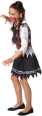 Dressforfun Griezelig Schoolmeisje 158 - Verkleedkostuum Halloween - Driedelig met bloedvlekken en franjes (vanaf 12 jaar)