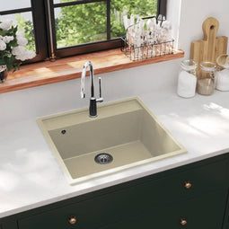 Gootsteen met overloopgat graniet beige