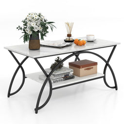 Coast Salontafel - Marmerlook - 2-Lagen Plank - Metalen Frame - 100 x 50 x 45 cm - Zwart/Wit