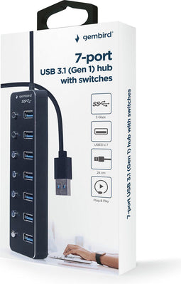 7 poorts 3.1 USB hub met schakelaars en netstroom