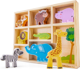 New Classic Toys® Houten Safari Dieren - Speelfigurenset met 8 dieren - Inclusief houten opbergdoos