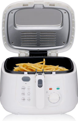 alpina Frituurpan 2.5L - Friteuse 1800W - Instelbare Thermostaat Kijkvenster Uitneembare Mand Inklapbaar Handvat Wit