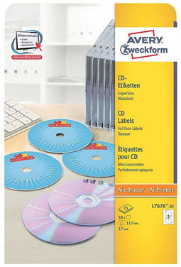 Avery - CD Etiketten - Ø 117,0 mm permanent klevend - wit