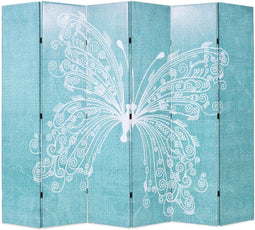 vidaXL - Kamerscherm - inklapbaar - vlinder - 228x170 - cm - blauw