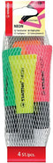 STABILO NEON - Markeerstift - Unieke Tube Vorm - Etui 4 kleuren