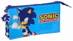 Pennenetui met 3 vakken Sonic Speed 22 x 12 x 3 cm Blauw