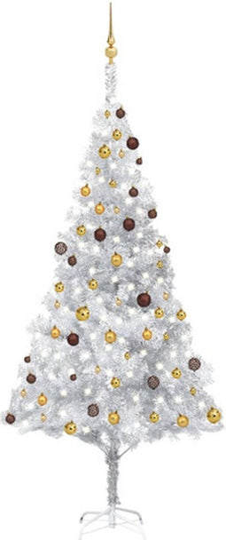 vidaXL - Kunstkerstboom - met - verlichting - en - kerstballen - 240 - cm - PET - zilver